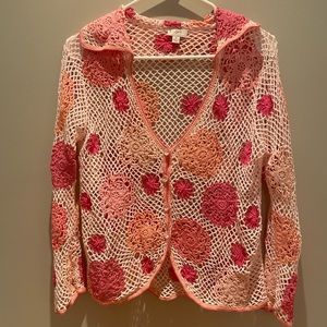 J Jill summer sweater. Crocheted with crystal buttons. Size Medium